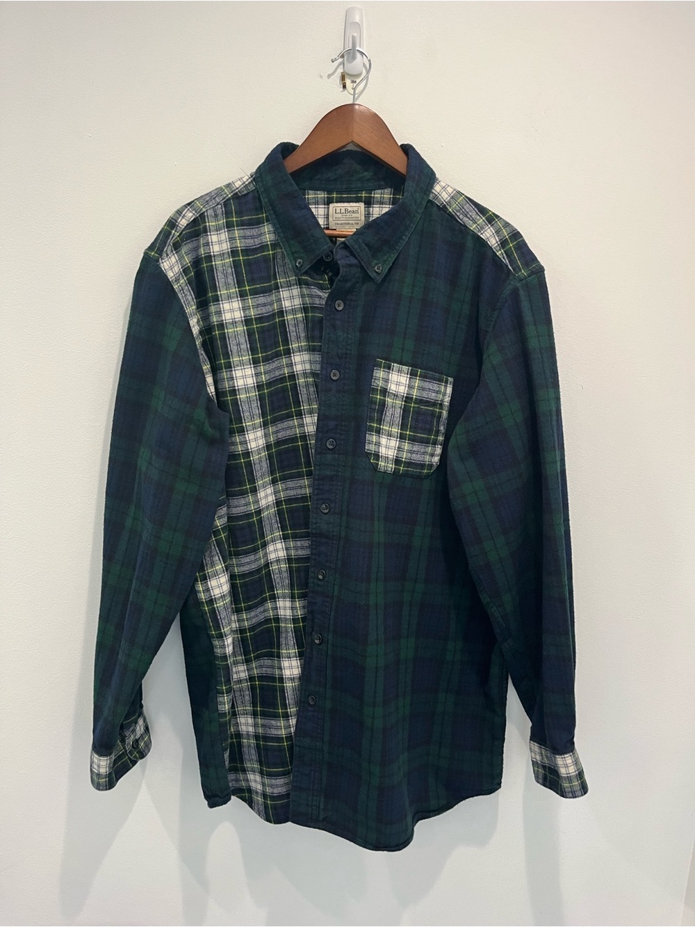 L.L. Bean Green & Blue Classic Plaid Button-Up Cotton Shirt Traditional Fit